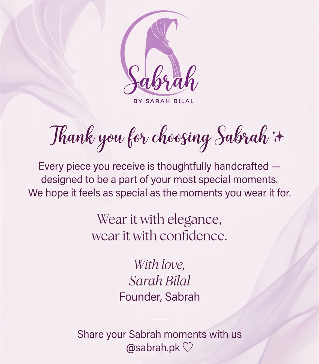 Sabrah.pk Thank You Card
